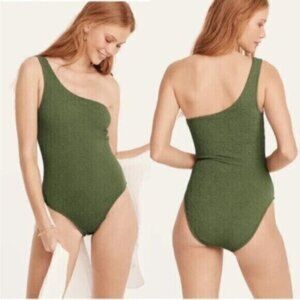 J.Crew Green Textured One Shoulder One Piece Swimsuit Size 24